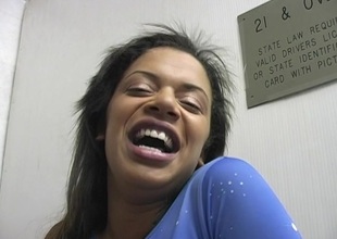 Ebony Brit less bra increased by miniskirt swallows cum after ugly blowjob less gloryhole
